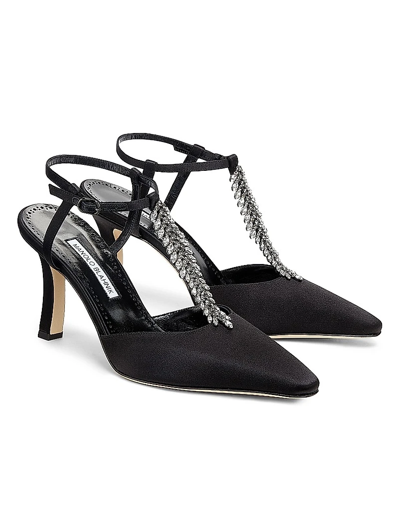 Sufik Satin Embellished T-Strap Pumps