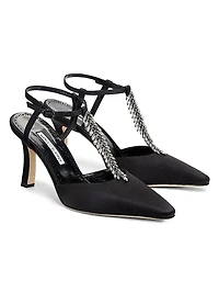 Sufik Satin Embellished T-Strap Pumps