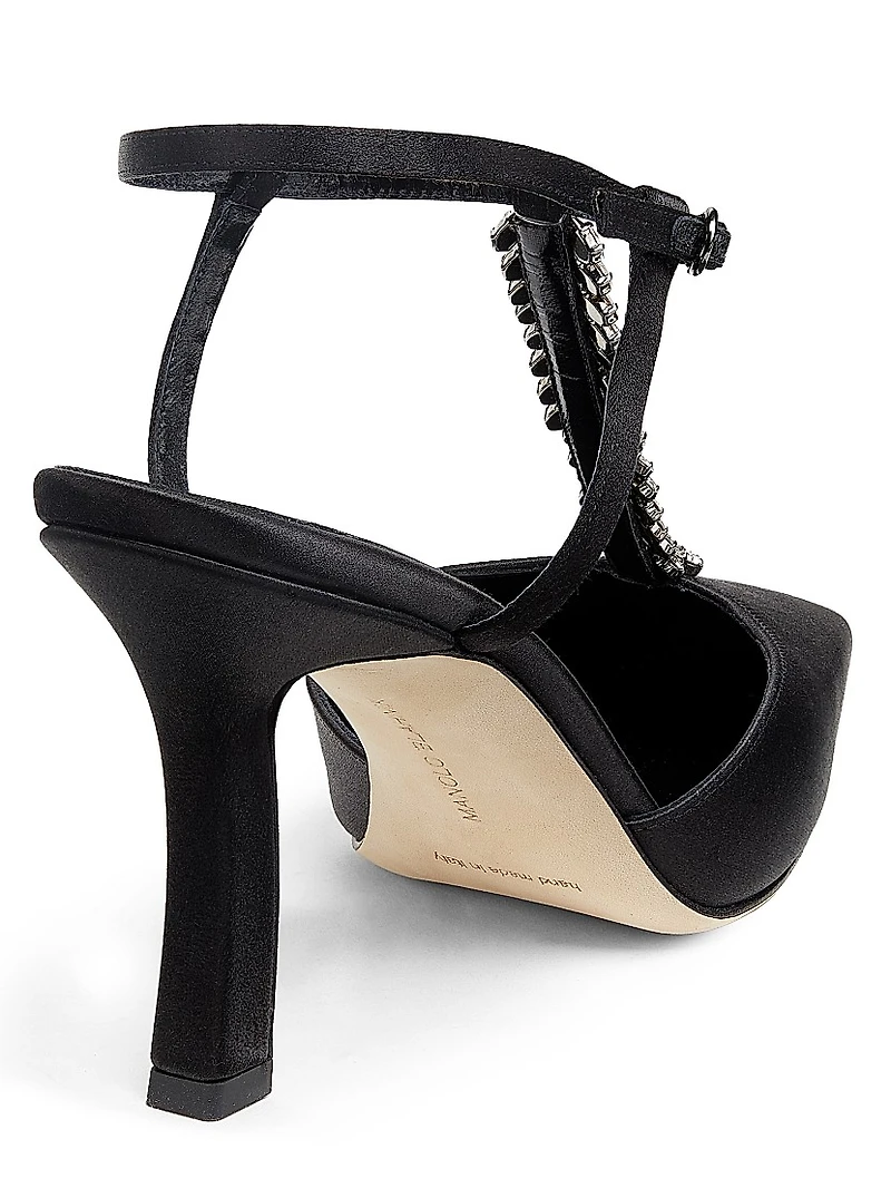 Sufik Satin Embellished T-Strap Pumps