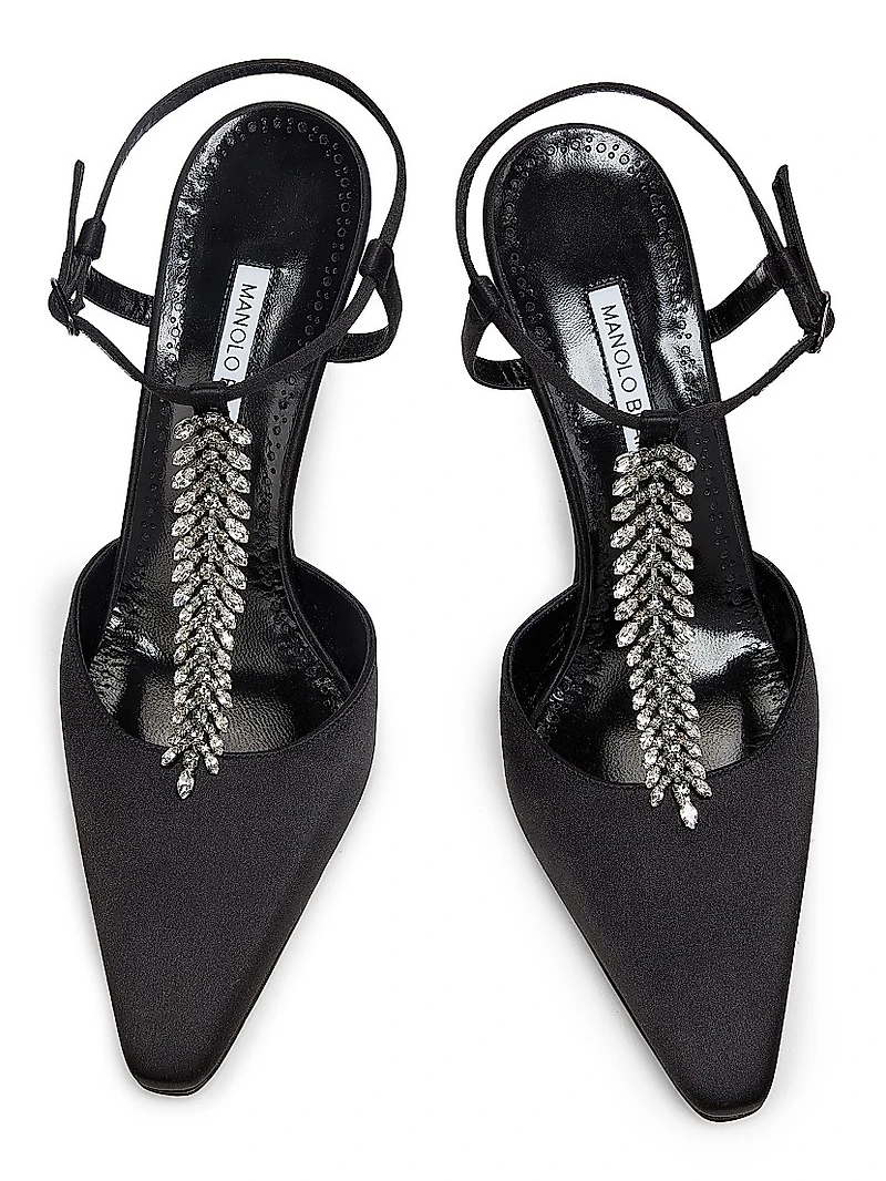 Sufik Satin Embellished T-Strap Pumps