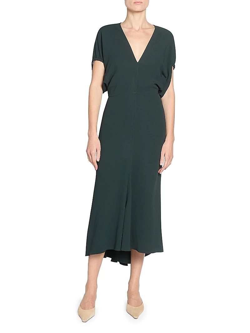 Draped Crepe Midi-Dress