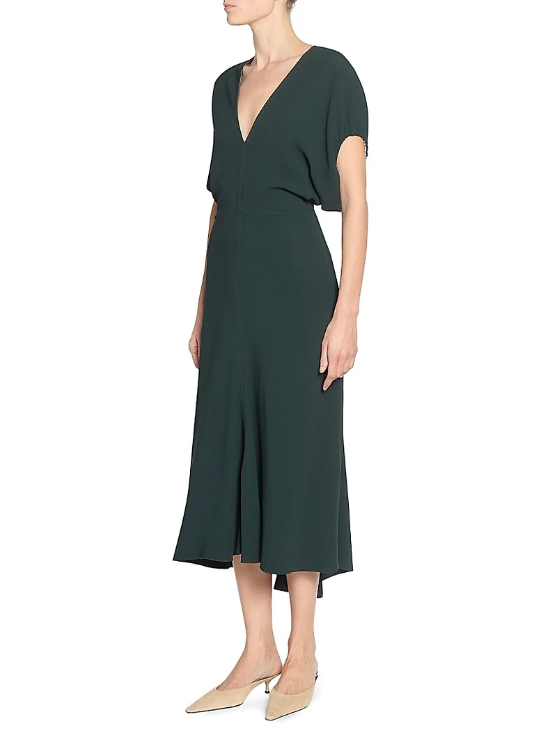Draped Crepe Midi-Dress