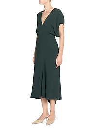 Draped Crepe Midi-Dress