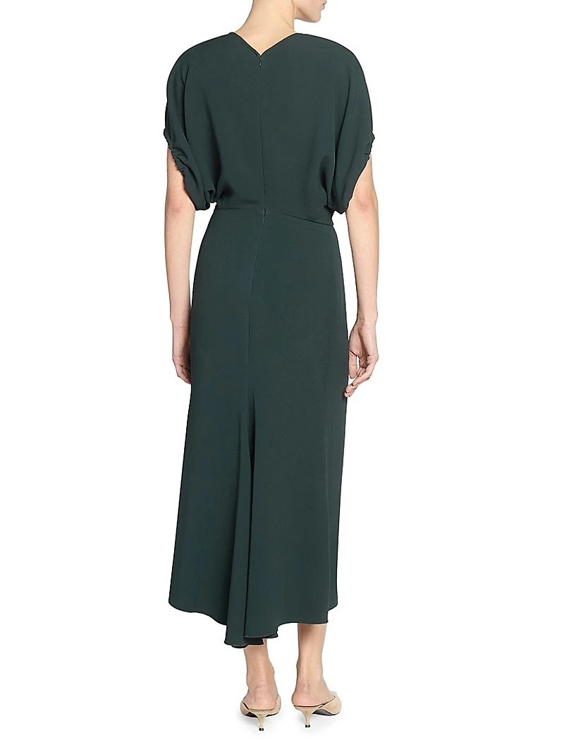 Draped Crepe Midi-Dress