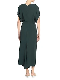 Draped Crepe Midi-Dress