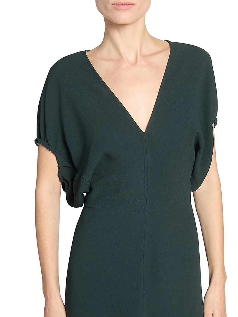 Draped Crepe Midi-Dress