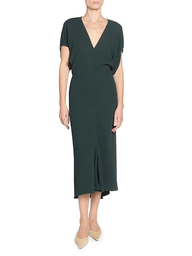 Draped Crepe Midi-Dress