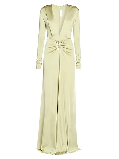 Embellished Stretch Satin Gown