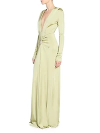 Embellished Stretch Satin Gown