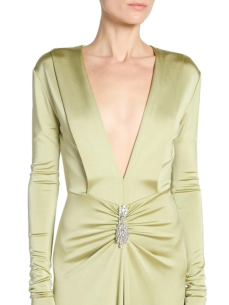 Embellished Stretch Satin Gown