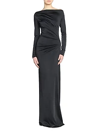 Draped Stretch-Satin Off-The-Shoulder Gown