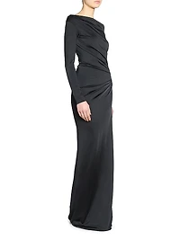 Draped Stretch-Satin Off-The-Shoulder Gown