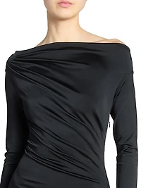 Draped Stretch-Satin Off-The-Shoulder Gown