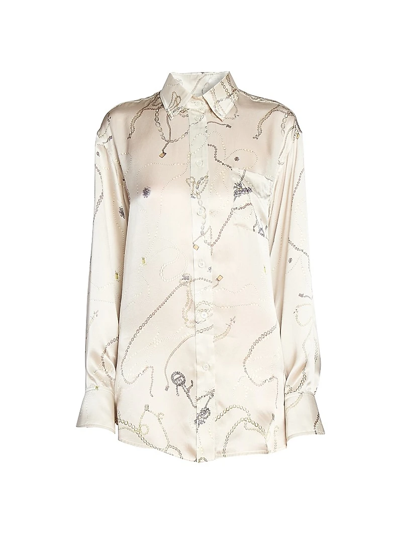 Printed Silk-Satin Pajama Shirt