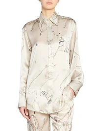 Printed Silk-Satin Pajama Shirt