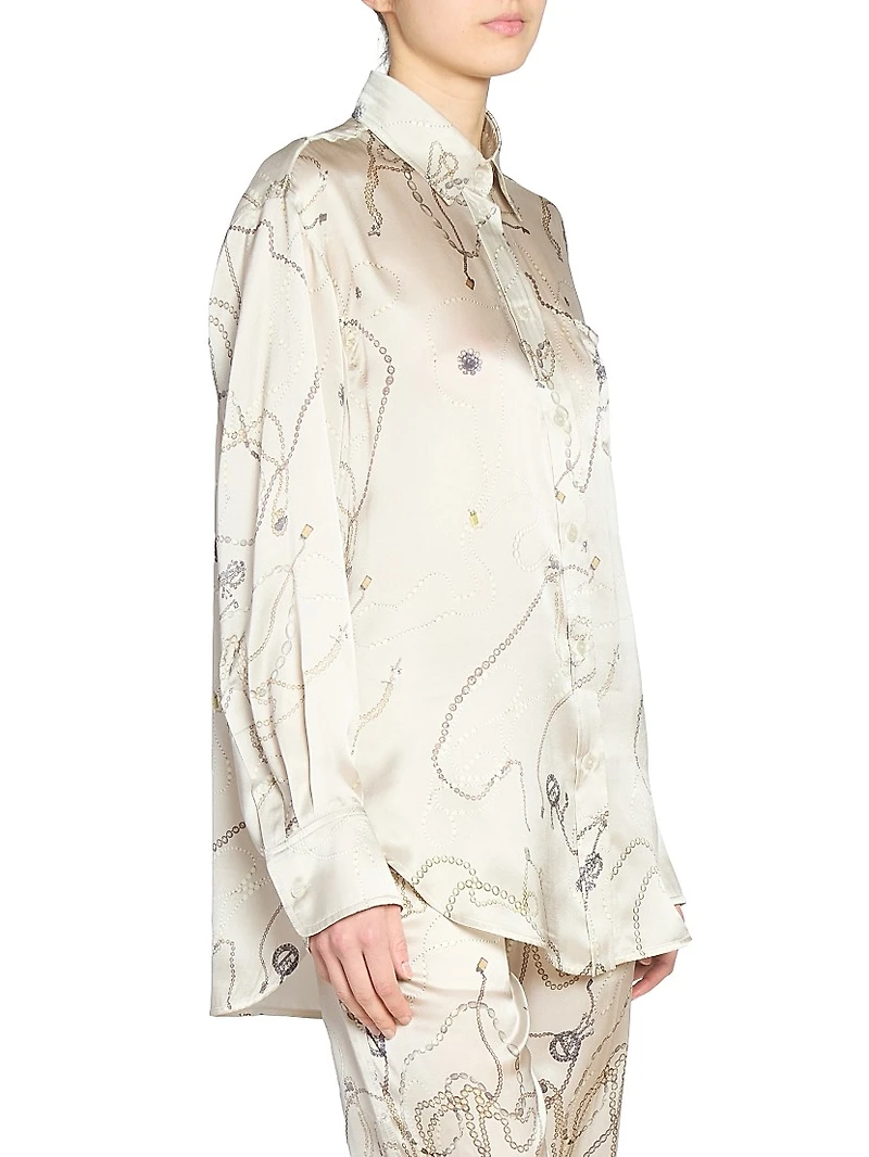 Printed Silk-Satin Pajama Shirt
