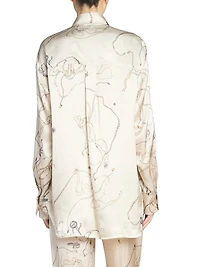 Printed Silk-Satin Pajama Shirt