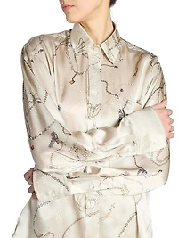 Printed Silk-Satin Pajama Shirt