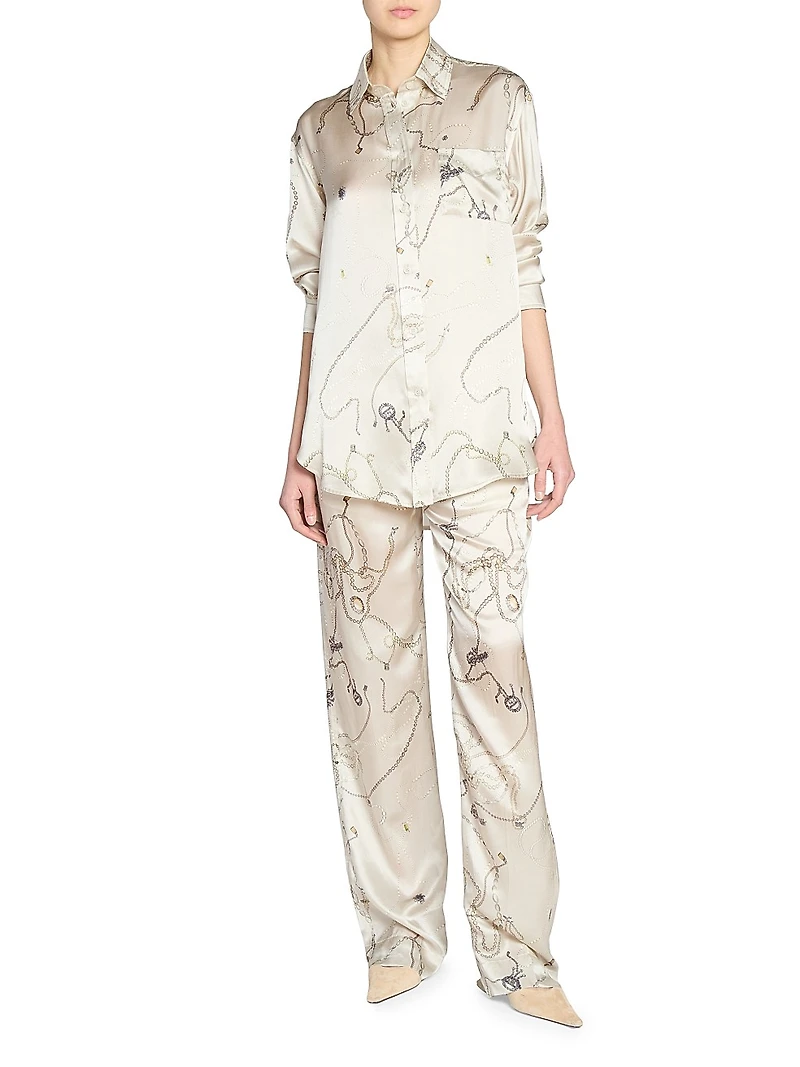 Printed Silk-Satin Pajama Shirt