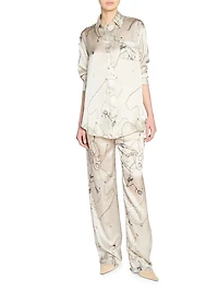 Printed Silk-Satin Pajama Shirt