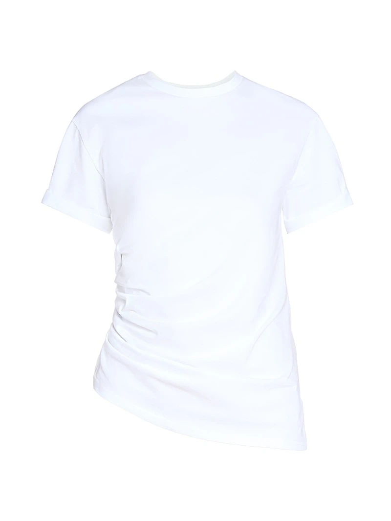 Asymmetric Gathered Cotton Jersey T-Shirt