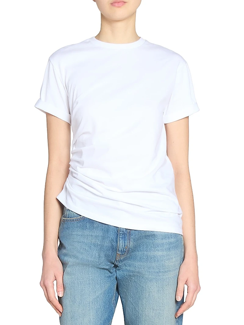 Asymmetric Gathered Cotton Jersey T-Shirt