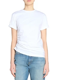 Asymmetric Gathered Cotton Jersey T-Shirt