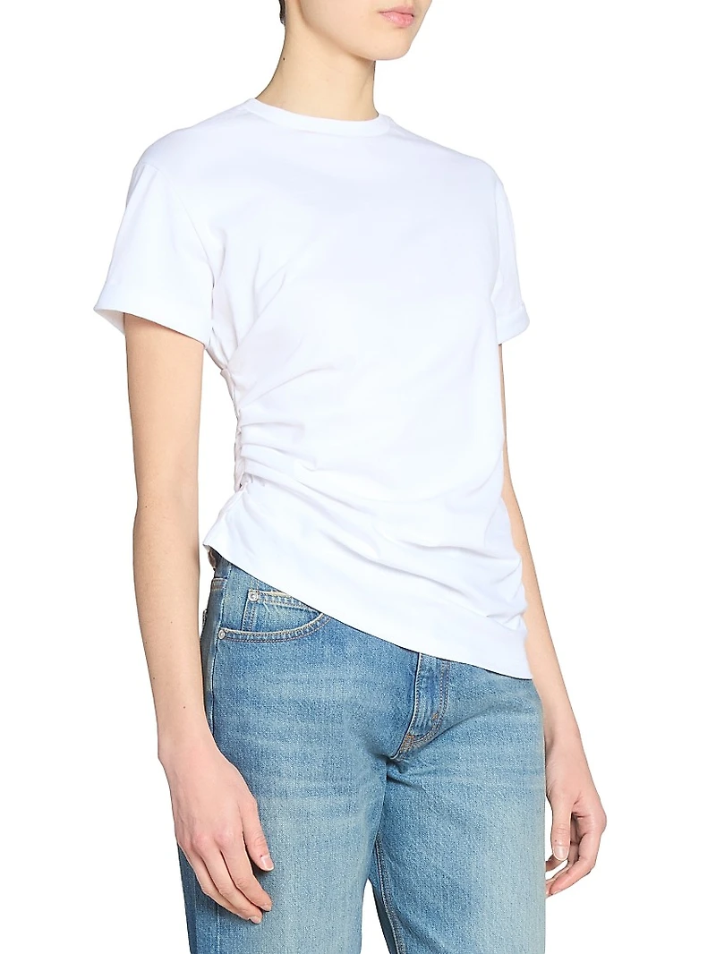 Asymmetric Gathered Cotton Jersey T-Shirt