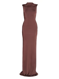 Stretch Satin Twist-Back Gown