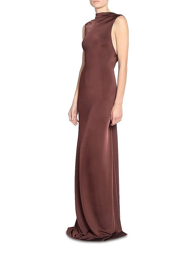 Stretch Satin Twist-Back Gown