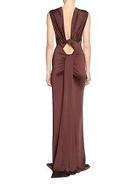 Stretch Satin Twist-Back Gown