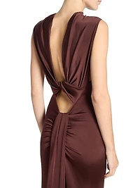 Stretch Satin Twist-Back Gown