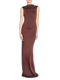 Stretch Satin Twist-Back Gown