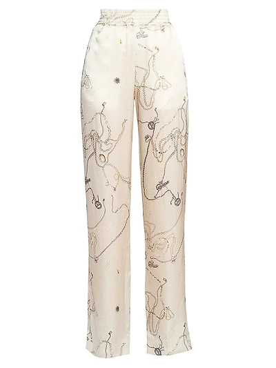 Printed Silk-Satin Pajama Trousers