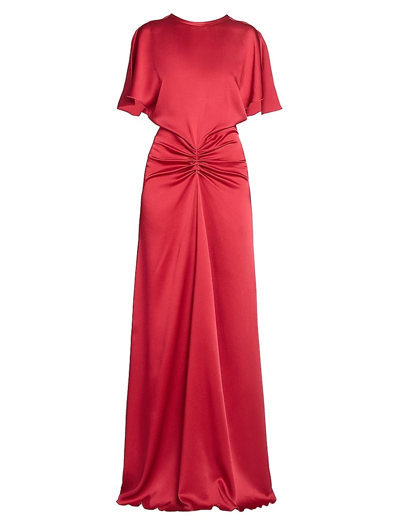 Gathered Satin Maxi Dress