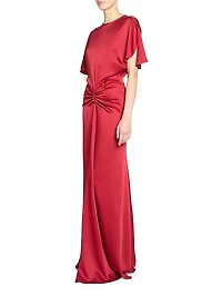 Gathered Satin Maxi Dress