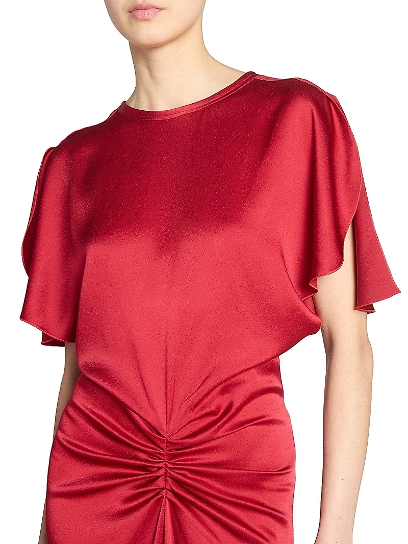 Gathered Satin Maxi Dress