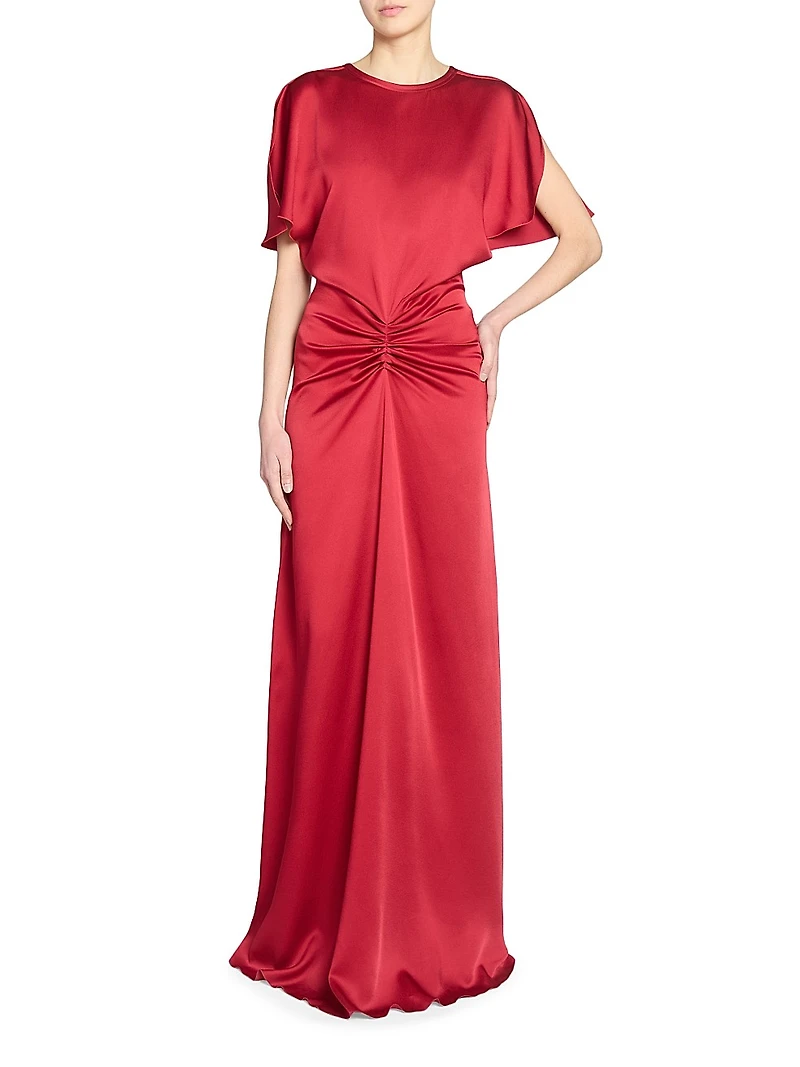 Gathered Satin Maxi Dress