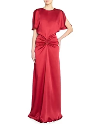 Gathered Satin Maxi Dress