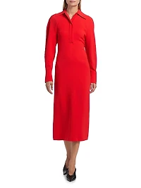 Collared Long-Sleeve Midi-Dress