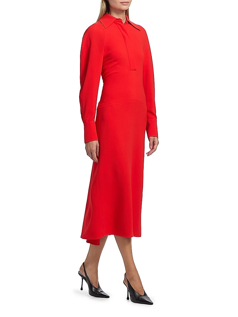 Collared Long-Sleeve Midi-Dress