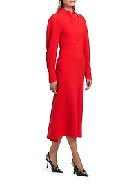 Collared Long-Sleeve Midi-Dress