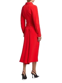 Collared Long-Sleeve Midi-Dress