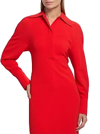 Collared Long-Sleeve Midi-Dress