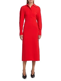 Collared Long-Sleeve Midi-Dress