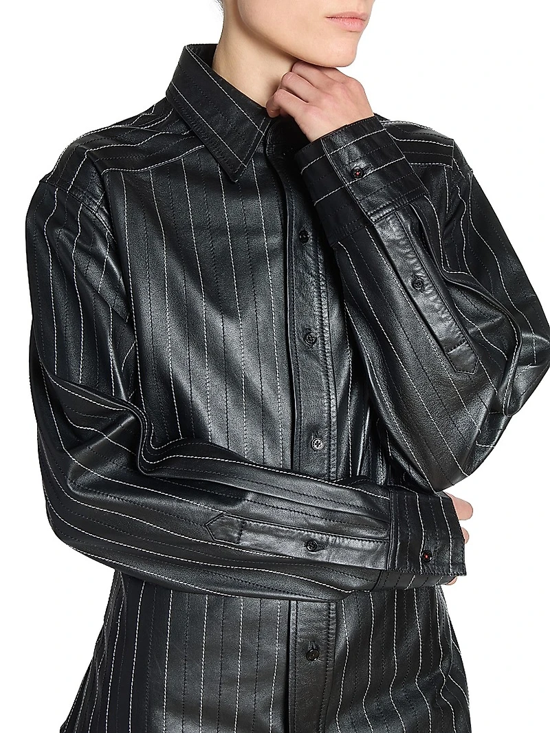 Striped Faux Leather Shirt