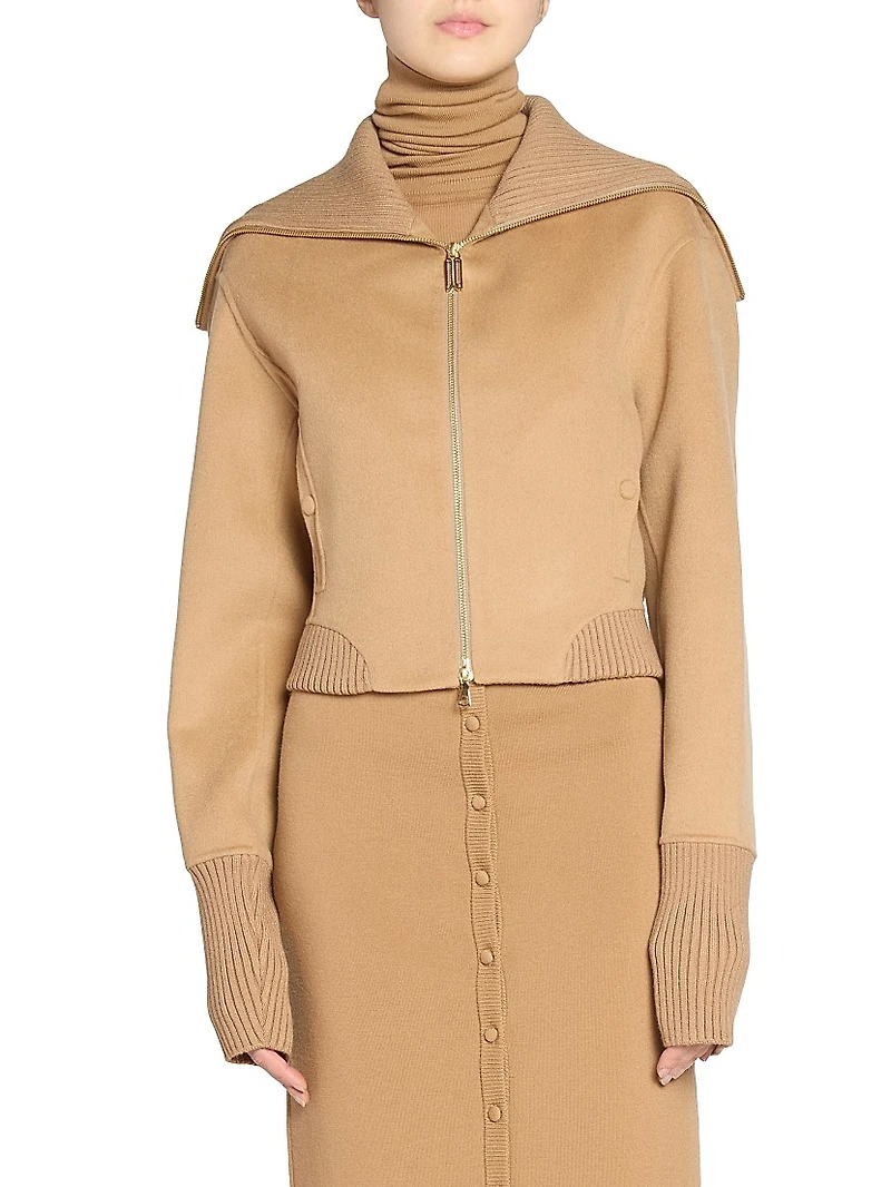 Rib-Knit Bomber Jacket