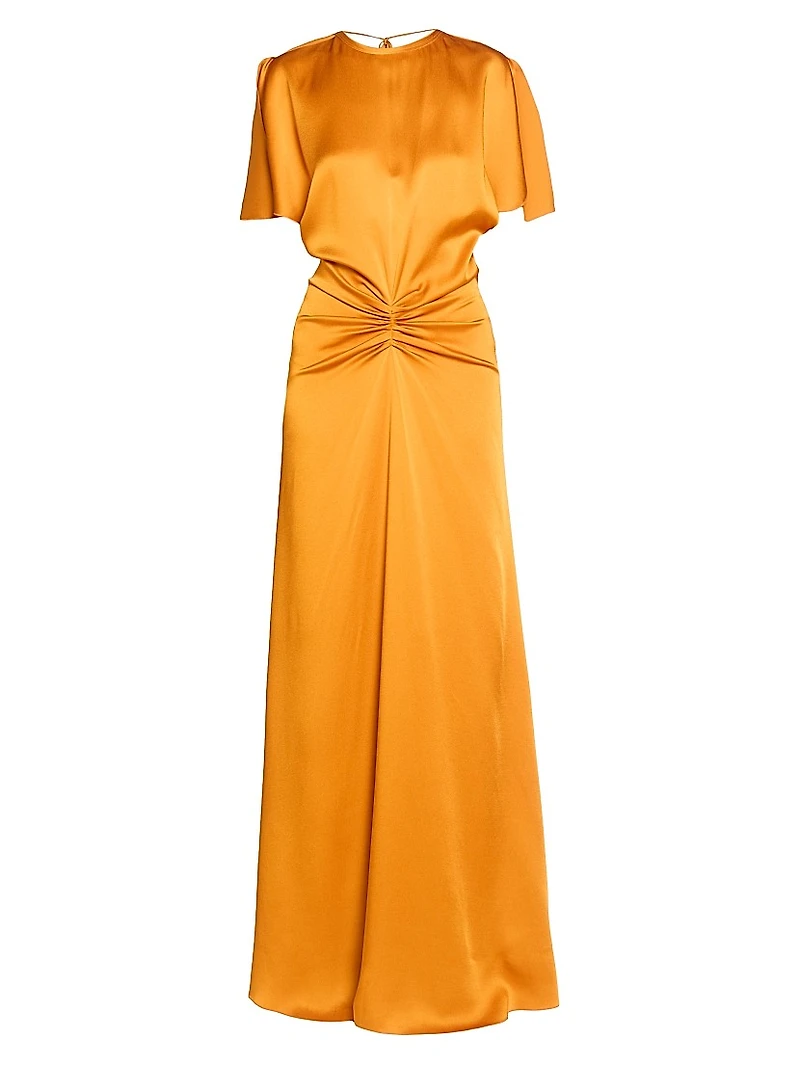 Gathered Satin Maxi-Dress