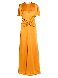 Gathered Satin Maxi-Dress