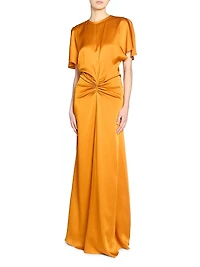 Gathered Satin Maxi-Dress